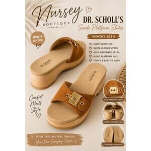Dr. Scholl’s Suede Wood Platform Slide Sandals Size 8 NWOT